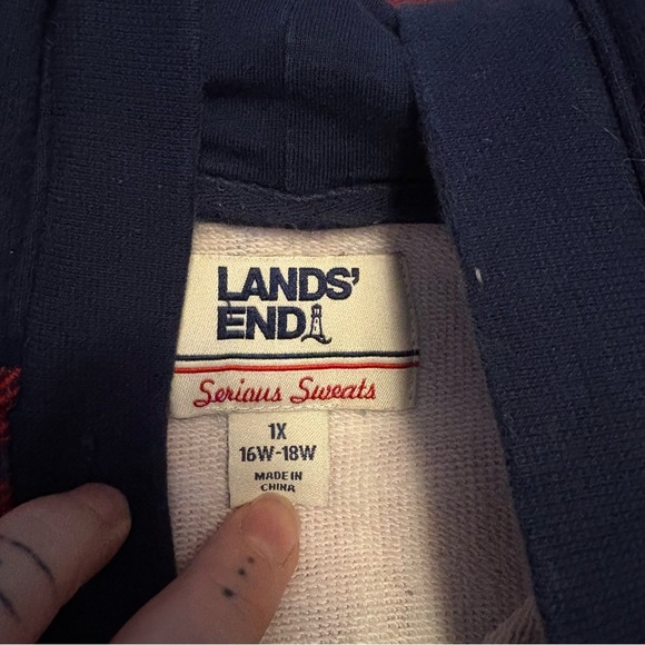 Lands’ End Hoodie Sweatshirt Womens 1X 16W-18W Plaid Colorblock Serious Sweats - Picture 7 of 10